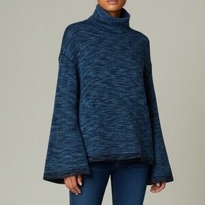 We The Free Women Turtleneck Sweater Med Blue Space Dye Bell Sleeve Sunny Days